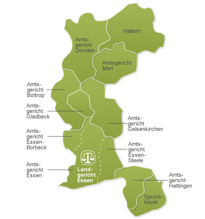 Landgerichtsbezirk Essen mit den zugehörigen Amtsgerichtsbezirken